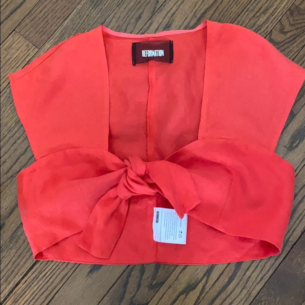 Reformation Coral Red Tie-Front Crop Top